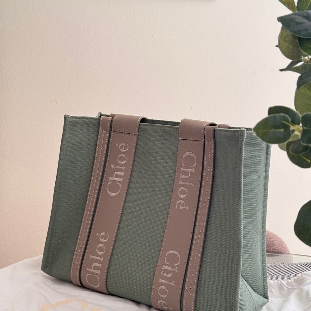 Chloe Green and Tan Tote Bag
